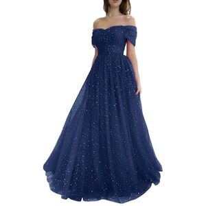 Prom Dress Celestial Gown Women Plus Sz 18 Navy Blue Star Glitter Corset New